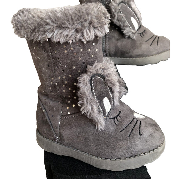 Little Girls Cat & Jack Bunny Ears Half Calf Faux Fur Lined Boots Size 5 - Picture 4 of 10